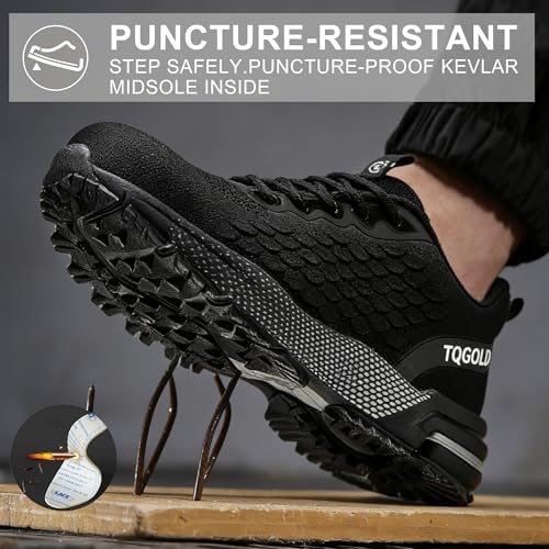 AONEGOLD Steel Toe Shoes for Men Women Comfortable Safety Shoes Lightweight Steel Toe Sneakers Slip Resistant Indestructable Construction Work Shoes Black - Image 4