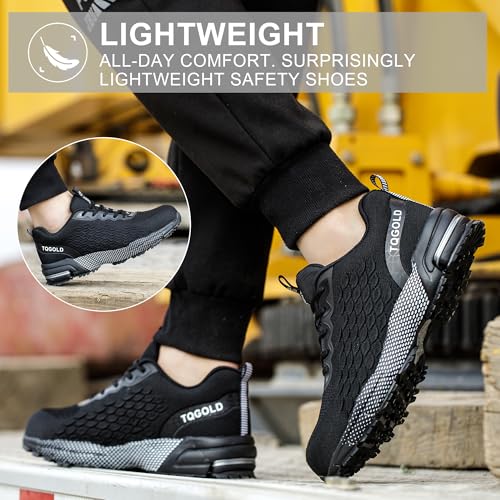 AONEGOLD Steel Toe Shoes for Men Women Comfortable Safety Shoes Lightweight Steel Toe Sneakers Slip Resistant Indestructable Construction Work Shoes Black - Image 5