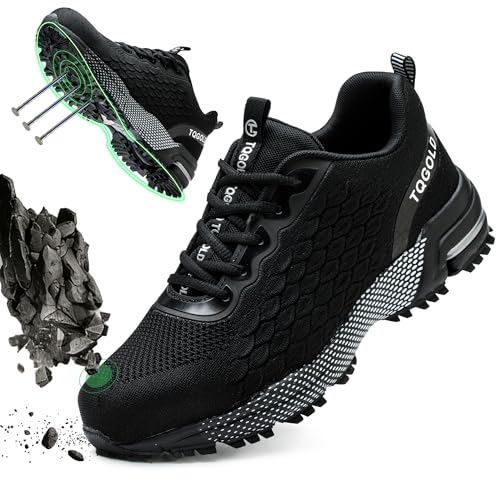 AONEGOLD Steel Toe Shoes for Men Women Comfortable Safety Shoes Lightweight Steel Toe Sneakers Slip Resistant Indestructable Construction Work Shoes Black - Image 1