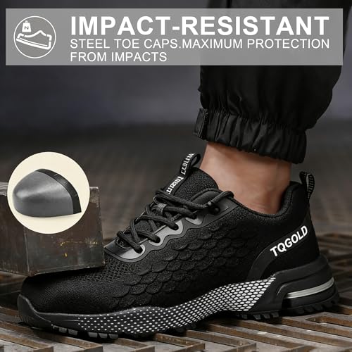 AONEGOLD Steel Toe Shoes for Men Women Comfortable Safety Shoes Lightweight Steel Toe Sneakers Slip Resistant Indestructable Construction Work Shoes Black - Image 3
