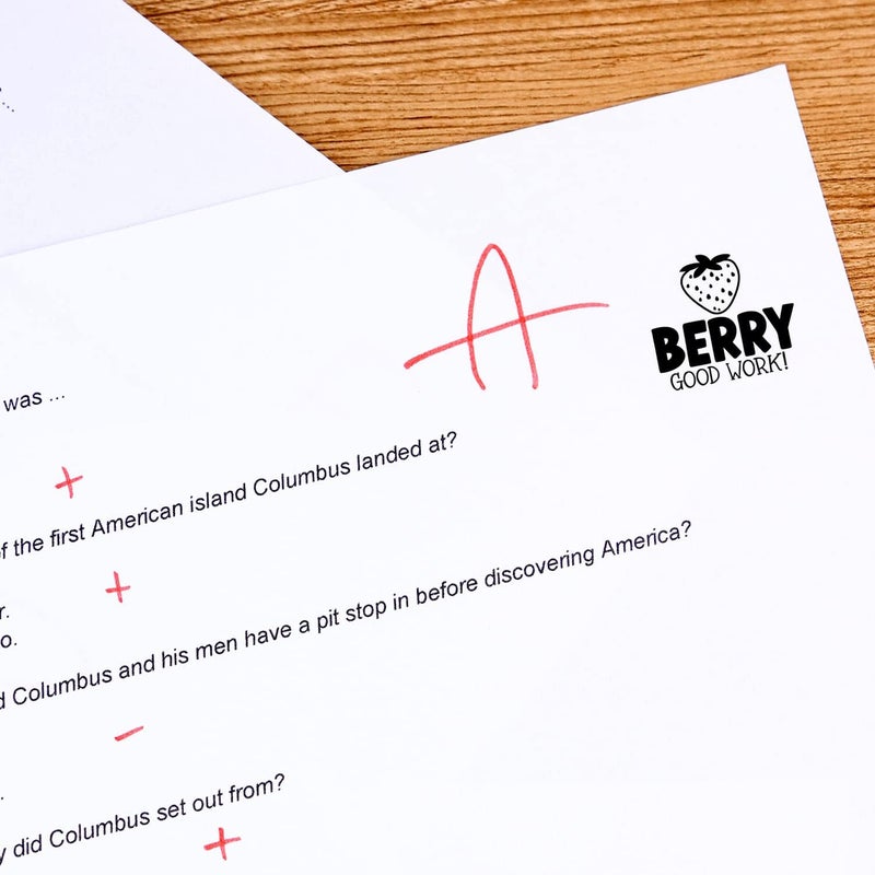 SBlabels Berry Good Work Stamp / 2000 Plus Self Inking Teacher Strawberry Fruit Food Themed Stamper / 9/16" Round Small Black Imprint Planner Worksheet School Homework Classroom Stamp - Image 2