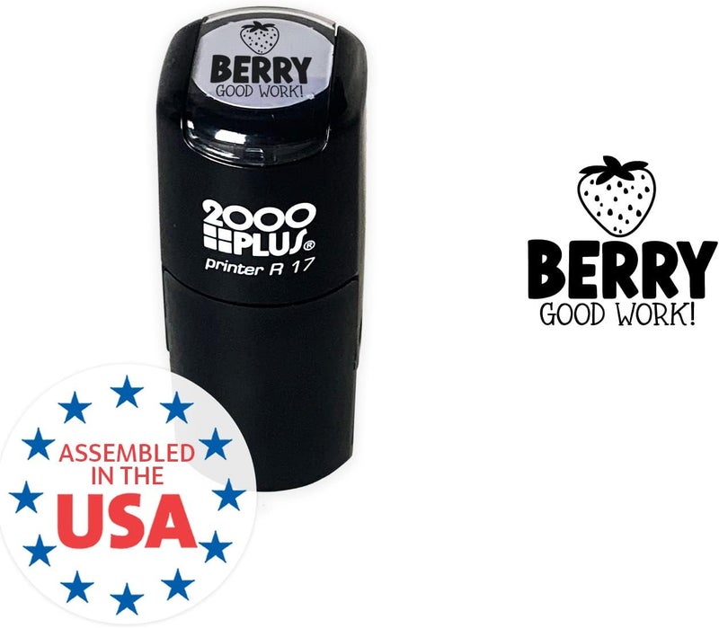 SBlabels Berry Good Work Stamp / 2000 Plus Self Inking Teacher Strawberry Fruit Food Themed Stamper / 9/16" Round Small Black Imprint Planner Worksheet School Homework Classroom Stamp - Image 5