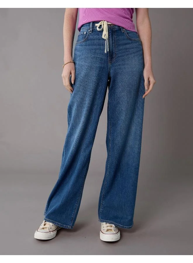 امريكان ايجل AE Dreamy Drapey Stretch Super High-Waisted Baggy Wide-Leg Jean