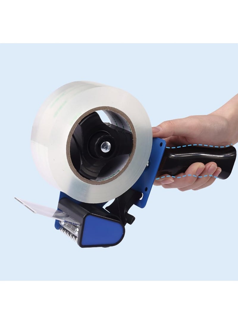 Rubik Packing Tape Dispenser with 150 Yards x 5 cm Clear Tape Roll, Hand-Held Industrial Side Loading Tape Dispenser for Commercial Packaging, Shipping, Moving, Carton and Box Sealing (Blue/Black) - Image 1