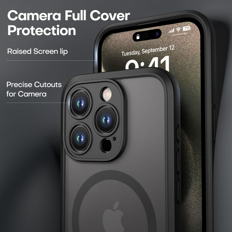 ImpactStrong Magnetic Guard Designed for iPhone 15 Pro Max Case [Camera Protection] [Military Grade Drop Tested] [Compatible with MagSafe] Slim Translucent Matte Phone Case (6.7") - Black - Image 3