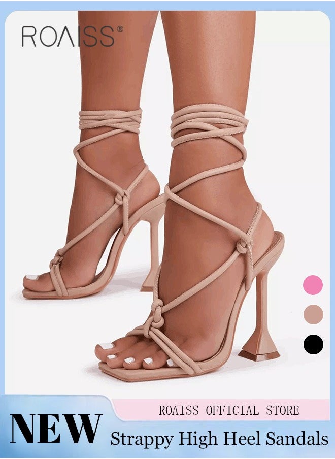 roaiss - Women Square Toe High Heels Strappy Design for an Elegant and Charming Look Ergonomic Footbed with Arch Support for Comfortable Wear Sleek and Stylish Stiletto Heels Perfect for Evening Events - Image 1