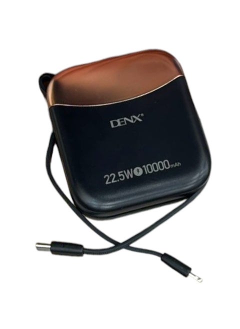 10000mAh Power bank with a digital display screen and 22.5W fast charging power bank distinguished by the small size and two built-in cables (Lightning & Type-C), and two charging ports Type-C PD/USB-A/5V