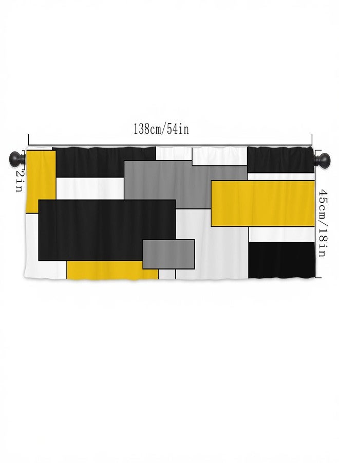 Fanghui 2 Pack Valances White Yellow and Black Grey Geometry Abstract Window Treatment Valances Modern Art Cafe Living Room Kitchen Short Curtain Rod Pocket 54x18 in - Image 4