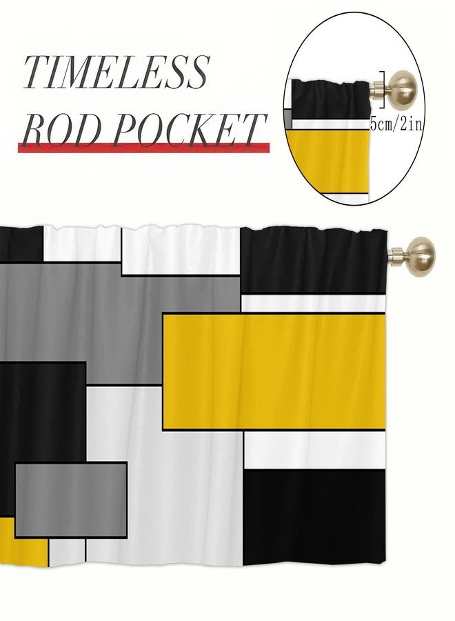 Fanghui 2 Pack Valances White Yellow and Black Grey Geometry Abstract Window Treatment Valances Modern Art Cafe Living Room Kitchen Short Curtain Rod Pocket 54x18 in - Image 5