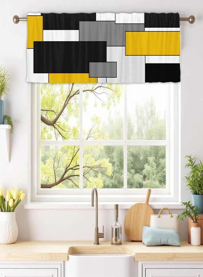 Fanghui 2 Pack Valances White Yellow and Black Grey Geometry Abstract Window Treatment Valances Modern Art Cafe Living Room Kitchen Short Curtain Rod Pocket 54x18 in - Image 2