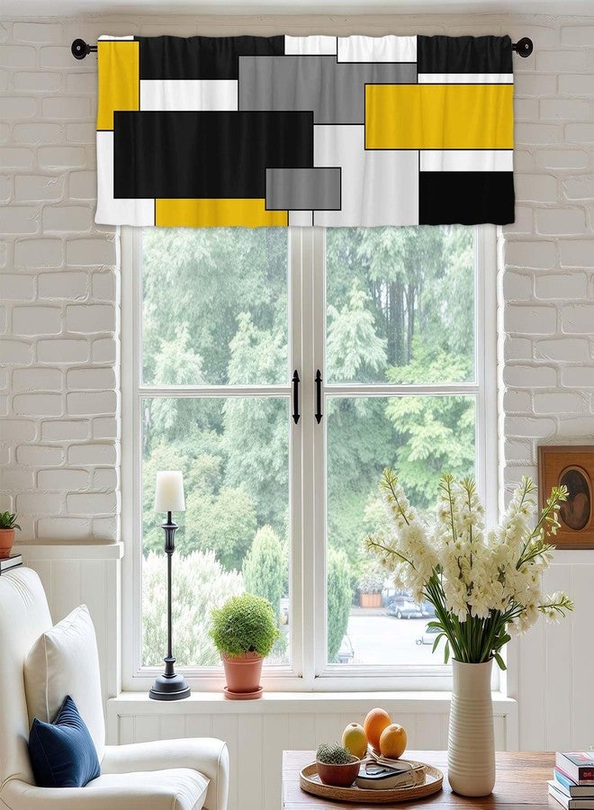 Fanghui 2 Pack Valances White Yellow and Black Grey Geometry Abstract Window Treatment Valances Modern Art Cafe Living Room Kitchen Short Curtain Rod Pocket 54x18 in - Image 3