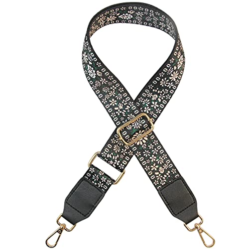 Duwi Wide Purse Strap Jacquard Guitar Style Strap Multicolor Canvas Adjustable Crossbody Bag Strap(black,blackpink,floret) - Image 1