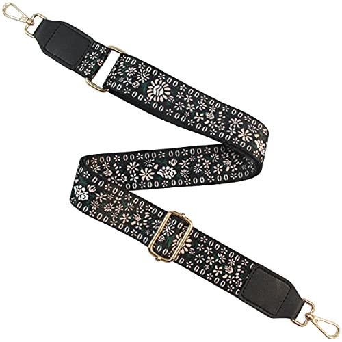 Duwi Wide Purse Strap Jacquard Guitar Style Strap Multicolor Canvas Adjustable Crossbody Bag Strap(black,blackpink,floret) - Image 5