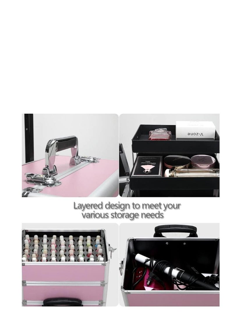 Four-layer Professional Trolley Makeup Box Large Capacity Multi-layer Vanity Case With 4 Wheels - Image 3