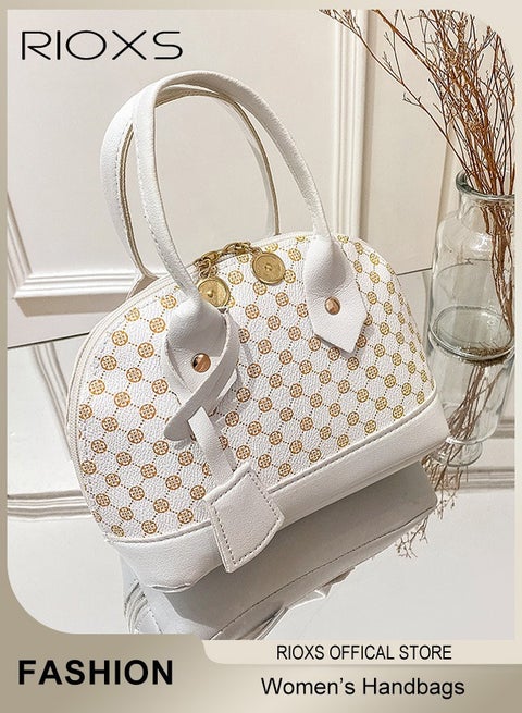 حقيبة كروس بودي صغيرة للنساء، حقيبة كتف أنيقة وخفيفة الوزن من جلد البولي يوريثان مع مقبض علوي، حقيبة يد مقاومة للماء مع سلاسل معدنية، حقيبة كتف عصرية، مثالية للسفر وحفلات التخرج والمواعدة والتنقل، بيضاء