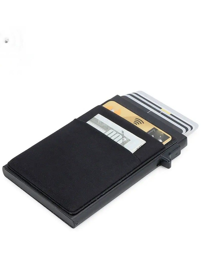 SYOSI Slim RFID-Blocking Metal Wallet for Men – Aluminum Card Holder with Money Pocket, Airtag Slot & Coin Compartment | Minimalist Business Wallet for Cash, Credit Cards, Coins (Black) - Image 3