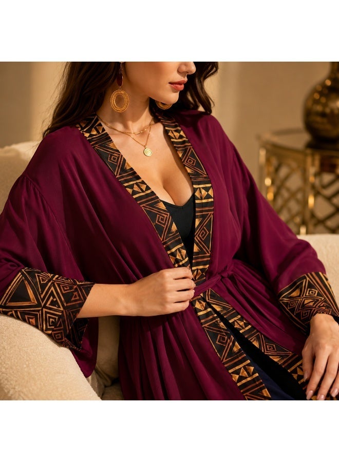 كيمونو نسائي طويل لغطاء الشاطئ مع حزام - روب خفيف بوهيمي مفتوح من الأمام - Image 2
