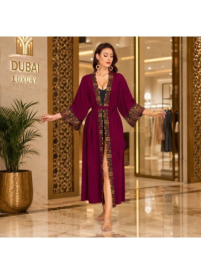 كيمونو نسائي طويل لغطاء الشاطئ مع حزام - روب خفيف بوهيمي مفتوح من الأمام - Image 3