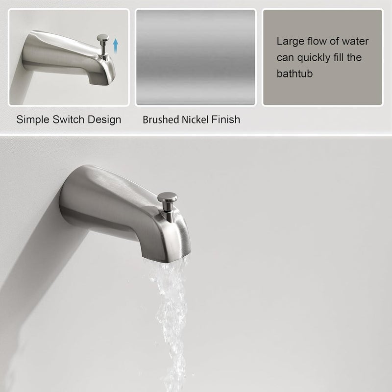 FROPO Tub Spout with Diverter, Slip On Bathtub Spout Fits 1/2'' Copper Tube(5/8'' Dia), Bathroom Tub Faucet with PTFE Tape & Hex Wrench, Brushed Nickel - Image 3