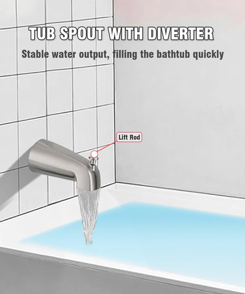 FROPO Tub Spout with Diverter, Slip On Bathtub Spout Fits 1/2'' Copper Tube(5/8'' Dia), Bathroom Tub Faucet with PTFE Tape & Hex Wrench, Brushed Nickel - Image 4