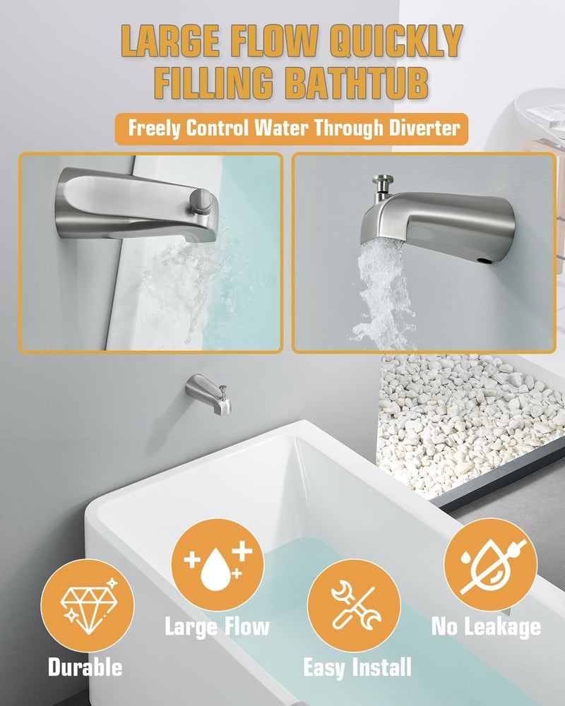 FROPO Tub Spout with Diverter, Slip On Bathtub Spout Fits 1/2'' Copper Tube(5/8'' Dia), Bathroom Tub Faucet with PTFE Tape & Hex Wrench, Brushed Nickel - Image 2