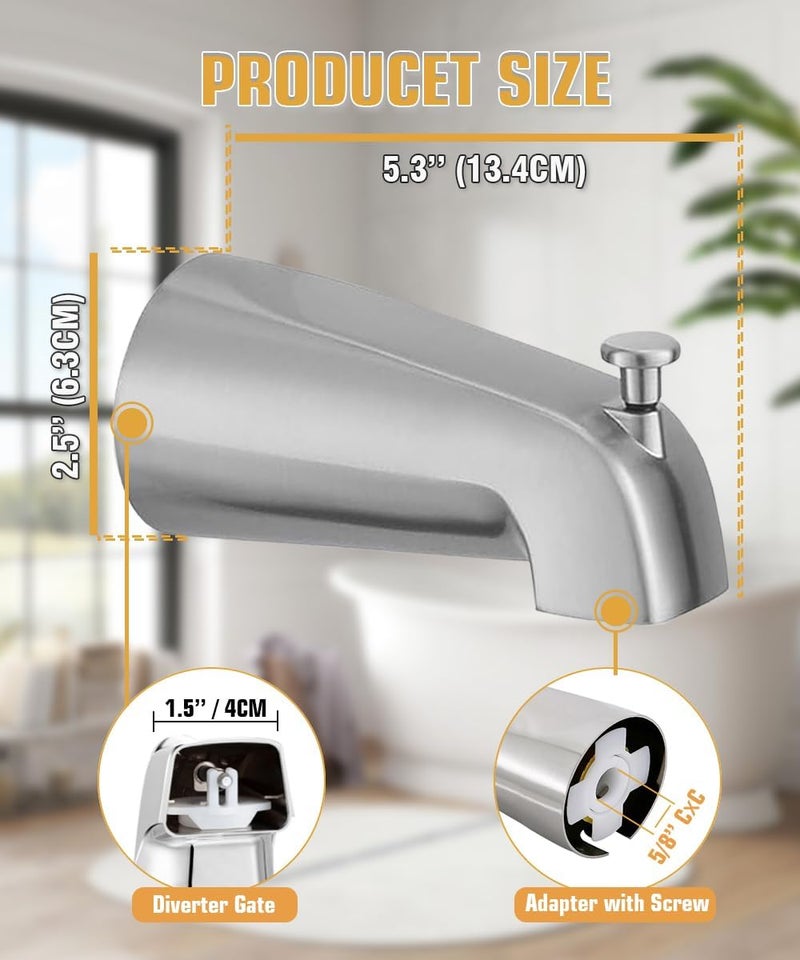 FROPO Tub Spout with Diverter, Slip On Bathtub Spout Fits 1/2'' Copper Tube(5/8'' Dia), Bathroom Tub Faucet with PTFE Tape & Hex Wrench, Brushed Nickel - Image 5
