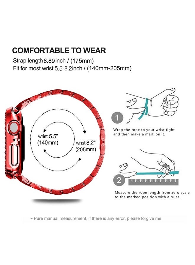 DEALELE Bands Compatible with iWatch 40mm 44mm, Bling Rhinestone Diamond Metal Strap with Protective Case Cover Replacement for Apple Watch Series 6/5 / 4 / SE Women Men (40mm, Red) - Image 3
