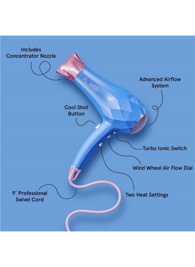 Flower Beauty Flower Beauty Ionic Pro Dryer - Lightweight & Powerful Professional Dryer for Fast, Energy-Efficient Hair Drying - Adjustable Airflow & Two Heat Settings - for All Hair Types