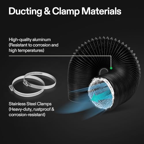 VIVOSUN Dryer Vent Hose, 6 inch Aluminum Foil Ducting, 8FT Long Heavy-Duty Dryer Hose Vent Kit for HVAC Ventilation, Exhaust, Duct Fan Systems, Black Flexible Air Duct w/ 2 Clamps - Image 4