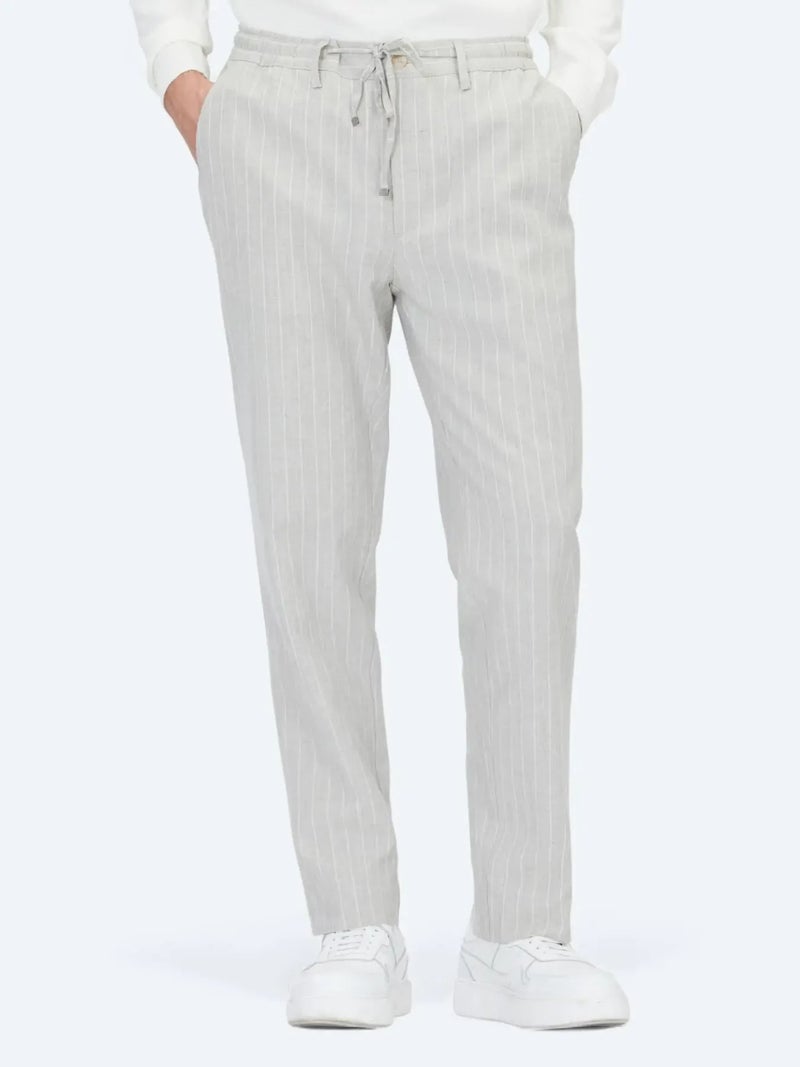 Kip Grey Weaving Jogging Fit Casual Linen Blended Trousers - Image 2