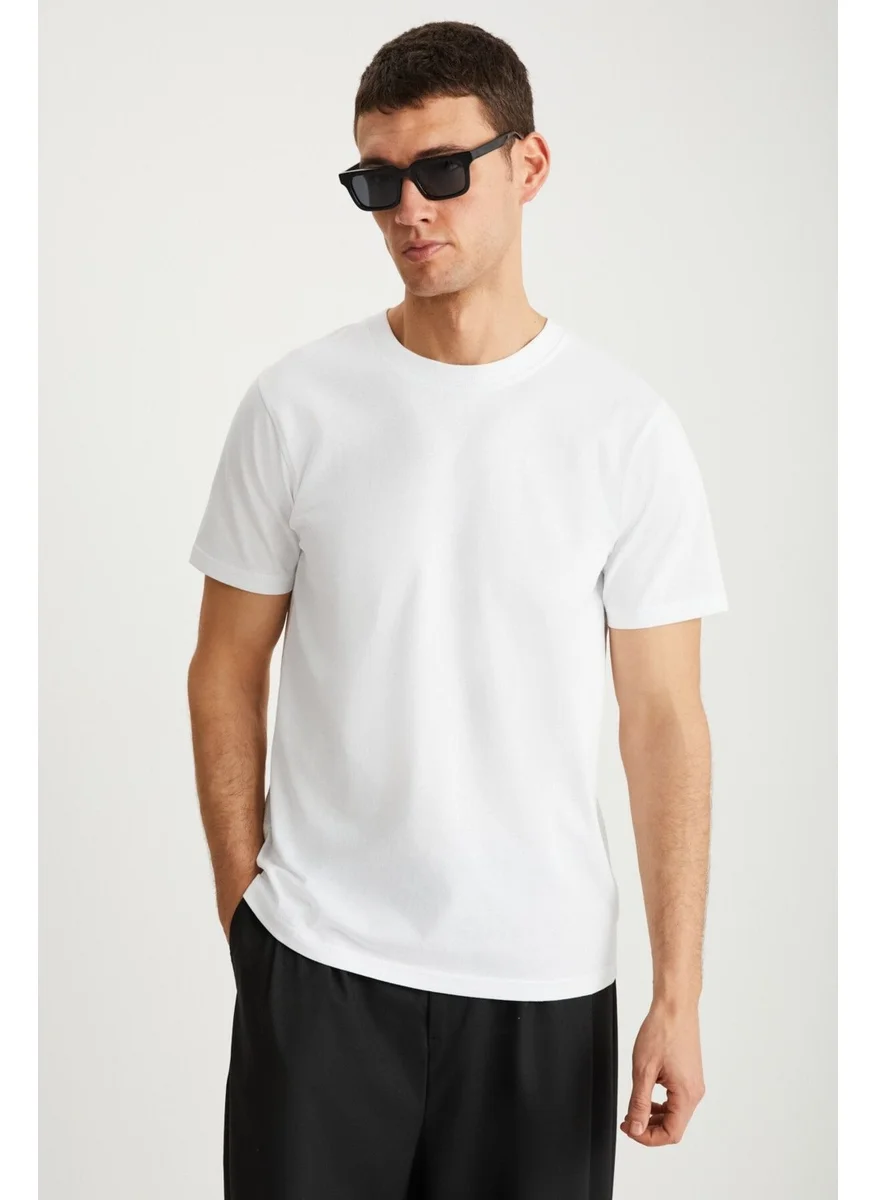 جريميلانج MICHEL Men's Slim Fit Slim Cut 100% Organic Cotton Basic Knitted White T-Shirt