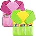 SOCOLER 2 Pack Kids Painting Apron Toddler Art Smock WaterproofChildren Artist Aprons with Long Sleeve 3 Pockets for Age 36 Years - Image 3