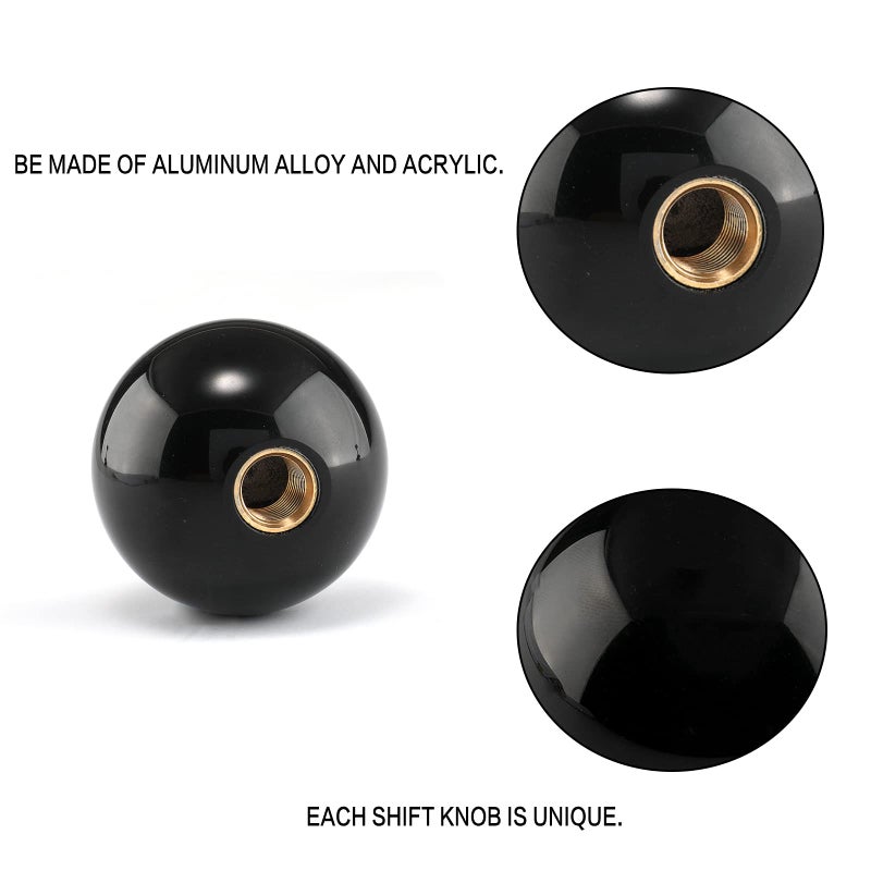 YIUIY Round Ball Shift Knob Universal Gear Shift Knob 5 6 Speed for Manual Automatic Vehicles with Adapters (Pure Black) - Image 4