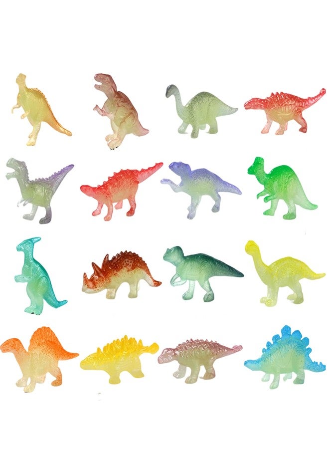 XFSAFDM 16 Pcs Dinosaur Toys for Kids 3-5, DIY Glow in The Dark PVC Dinosaur Set, Classroom Prizes, Educational Play and Night Light Decor - Image 1