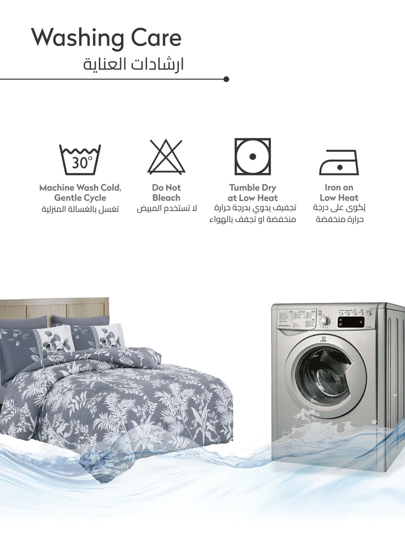 Donetella Printed Comforter Set 4-Pcs Single Size All Season Single Bed Fits(120 X 200 Cm)Bedding Set With Removable Filler And Down Alternative Filling, Grey