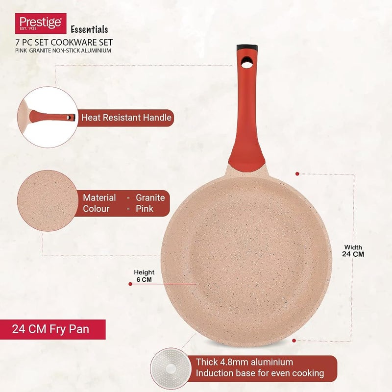 برستيج مجموعة أدوات المطبخ Prestige Essentials Granite المكونة من 7 قطع - من الألمنيوم المقاوم للالتصاق مقلاة غير لاصقة بقاعدة حث حراري - PR80961 - اللون الوردي - Image 4