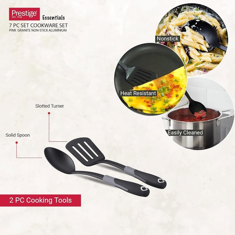 برستيج مجموعة أدوات المطبخ Prestige Essentials Granite المكونة من 7 قطع - من الألمنيوم المقاوم للالتصاق مقلاة غير لاصقة بقاعدة حث حراري - PR80961 - اللون الوردي - Image 5