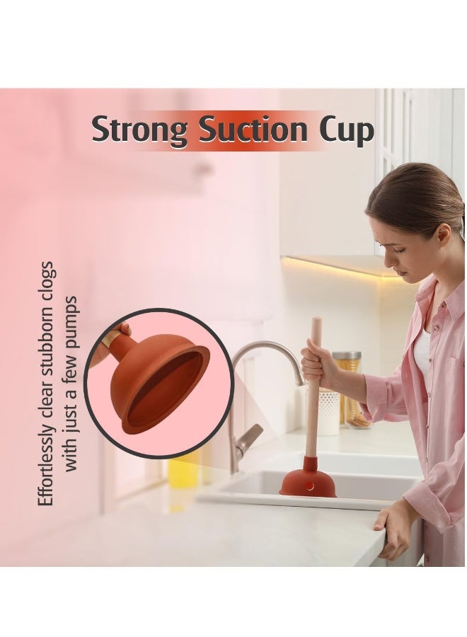 Sink Plunger, 3 Pcs Sink Plunger Kitchen Sink Unblocker Heavy Duty Unblocking Effective Tool, with 9” Wooden Handle, Oilet Pump Unblocker for Kitchen, Sink, Shower and Floor Drains - Image 5