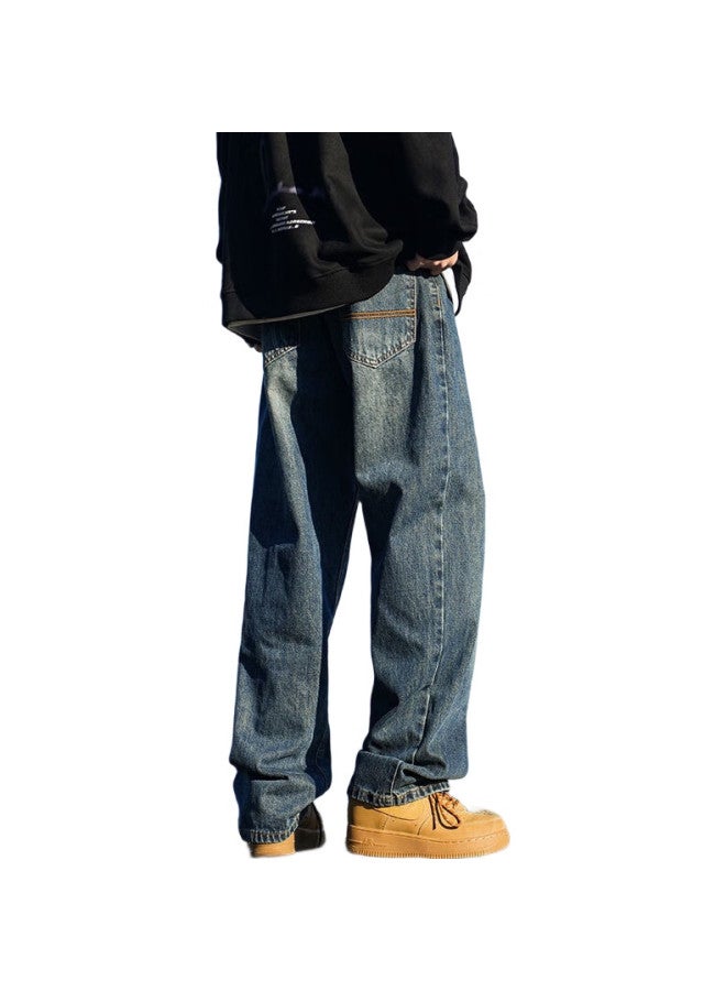 Swamp Area Retro Washed Men'S Jeans Spring Summer Loose High Street Straight Tube Casual Trousers K006 Retro Blue Xl - Image 1