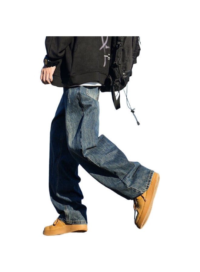 Swamp Area Retro Washed Men'S Jeans Spring Summer Loose High Street Straight Tube Casual Trousers K006 Retro Blue Xl - Image 2