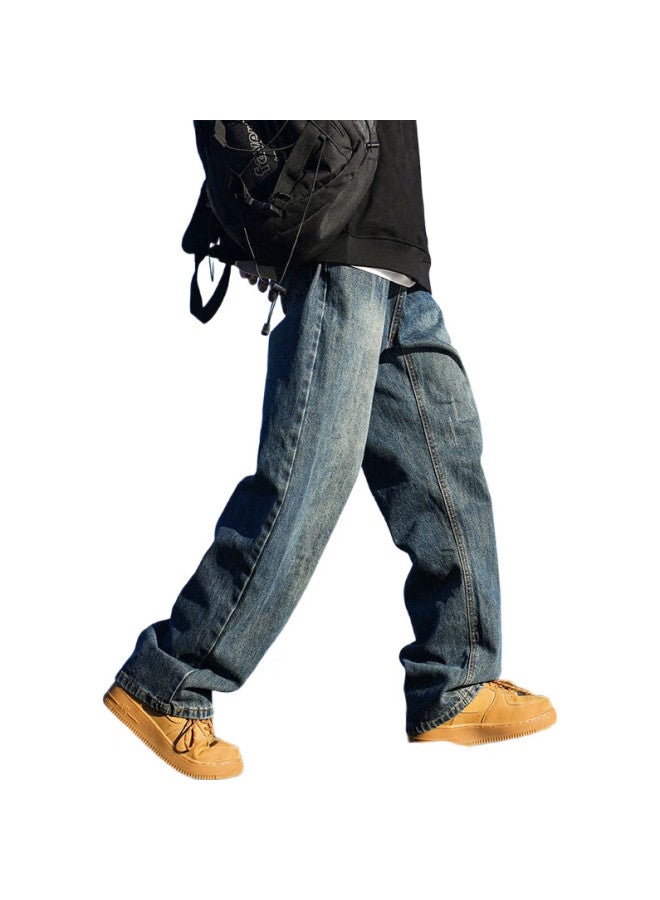 Swamp Area Retro Washed Men'S Jeans Spring Summer Loose High Street Straight Tube Casual Trousers K006 Retro Blue Xl - Image 3