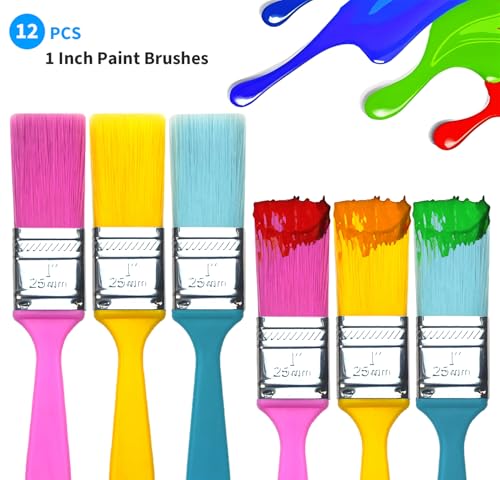 Greatandrew Great Andrew 12 PCS Small Paint Brushes1 Inch, Paint Brush for Painting Acrylic Oil Crafts DIY, Paint Brushes for Walls,Touch Up,Trim Painting Supplies - Image 3