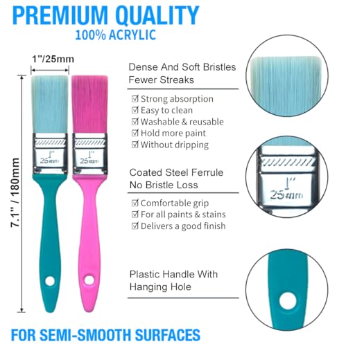 Greatandrew Great Andrew 12 PCS Small Paint Brushes1 Inch, Paint Brush for Painting Acrylic Oil Crafts DIY, Paint Brushes for Walls,Touch Up,Trim Painting Supplies - Image 2