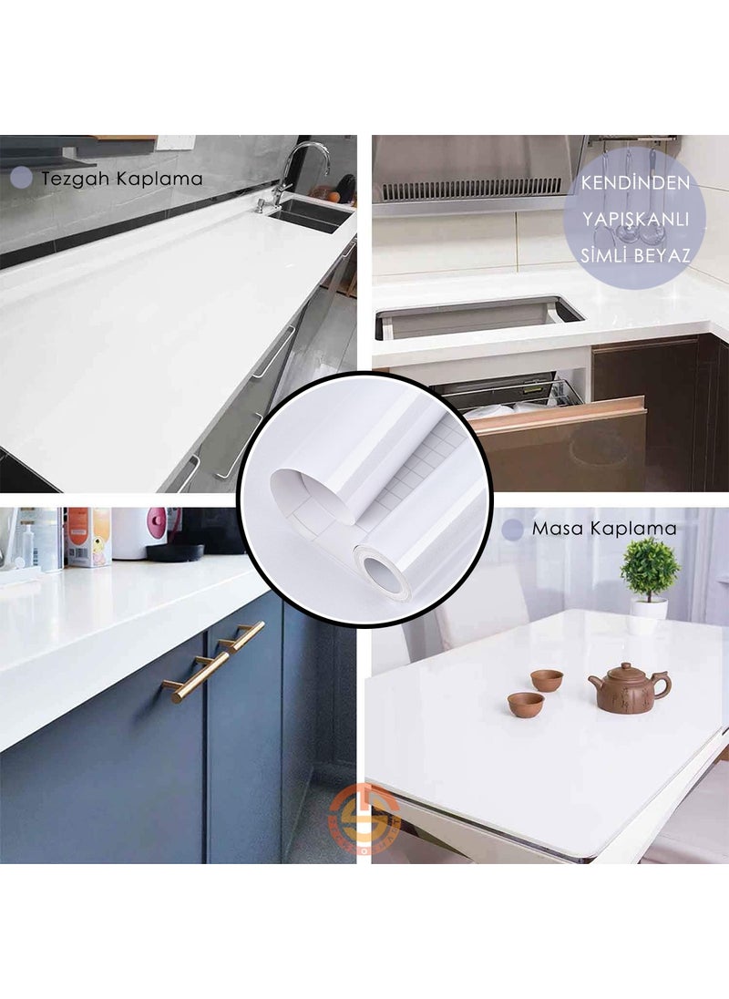 Technosmart 60CM×300CM Self-Adhesive Silvery White Wallpaper Kitchen Cabinet Table Covering  - Image 2