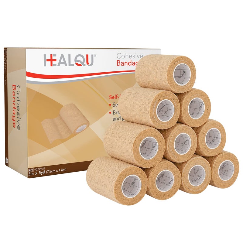 HEALQU Self Adhesive Bandage Wrap - 12 Rolls 2in x 5yd Cohesive Tape for Athletic and Sports - Self Adherent Medical Tape, Flexible, Elastic Bandages for Wrist & Ankle Vet Wrap for Dogs - Image 1