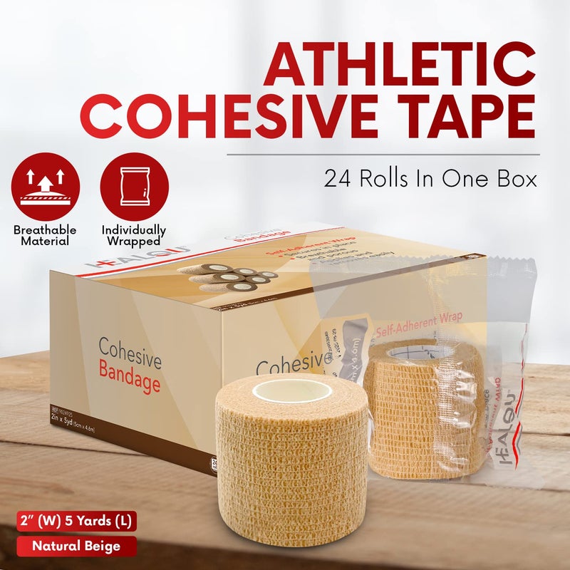 HEALQU Self Adhesive Bandage Wrap - 12 Rolls 2in x 5yd Cohesive Tape for Athletic and Sports - Self Adherent Medical Tape, Flexible, Elastic Bandages for Wrist & Ankle Vet Wrap for Dogs - Image 2
