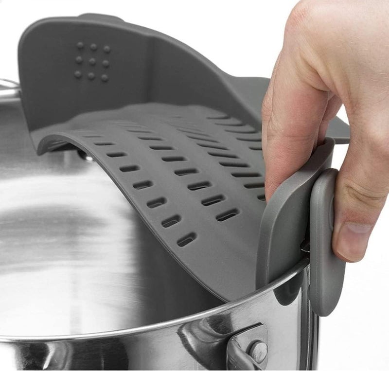 BIRZAR Kitchen Snap N Strain Pot Strainer and Pasta Strainer Adjustable Silicone Clip On Strainer for Pots Pans and Bowls Colander Kitchen Gadgets Noodle Strainer Food Strainer Gray - Image 5