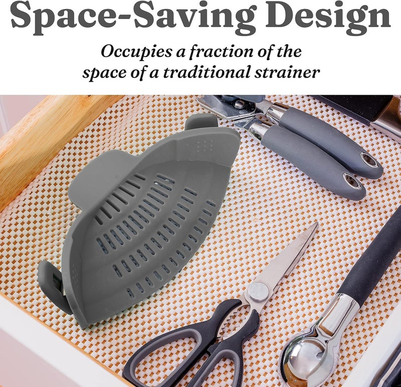 BIRZAR Kitchen Snap N Strain Pot Strainer and Pasta Strainer Adjustable Silicone Clip On Strainer for Pots Pans and Bowls Colander Kitchen Gadgets Noodle Strainer Food Strainer Gray - Image 2