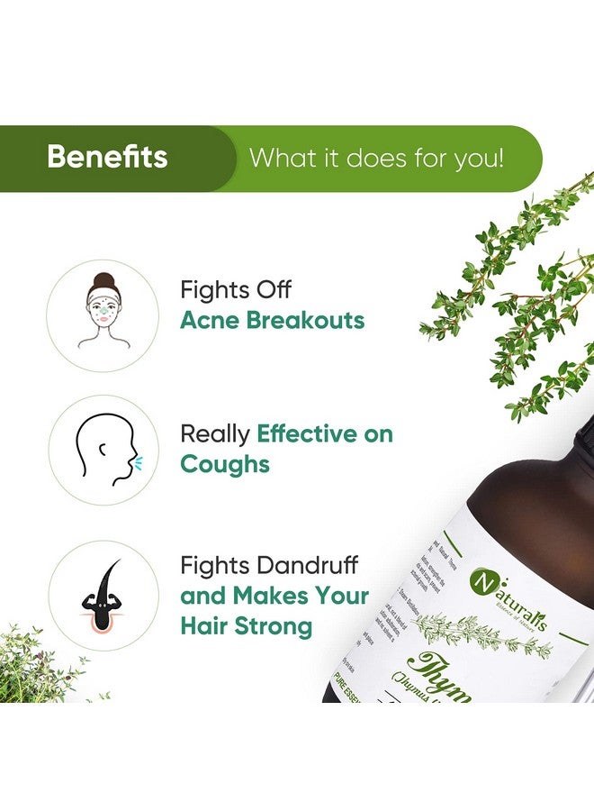 Naturalis Essence Of Nature Thyme Essential Oil 100% Undiluted Pure And Natural Therapeutic Grade For Skin Conditions, Clear Breathing, Coughs And Hair Growth - 120Ml - Image 3