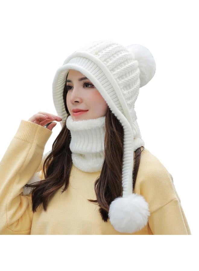 Huamulan Women Winter Beanie Hat Circle Scarf Set Pompoms Peruvian Ski Snow Ear Flaps Sherpa Slouchy Skull Knit Hats Fleece, E1925-baise, One size - Image 1